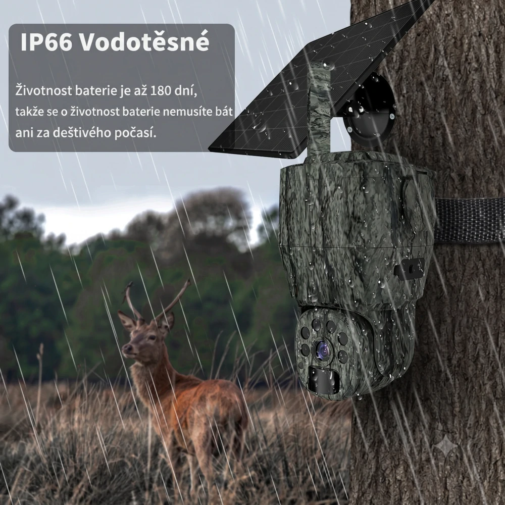 Otočná 4G kamerová fotopast s 2K rozlišením a solárním panelem - P6