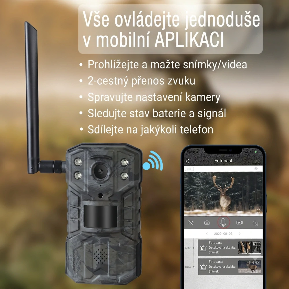 4G kamerová fotopast s 2K rozlišením solárním panelem - H2