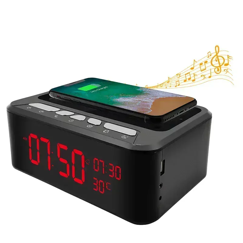 Budík s IP kamerou, bluetooth reproduktorem a bezdrátovým dobíjením - IP019