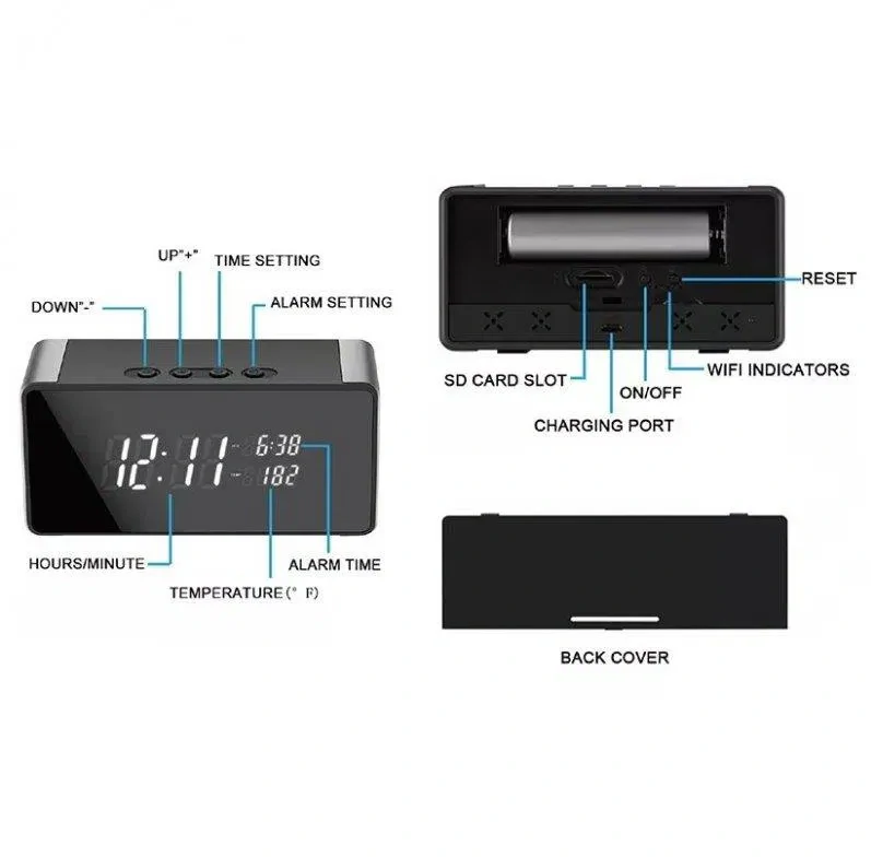 Skrytá 4K WiFi kamera v budíku - KP06