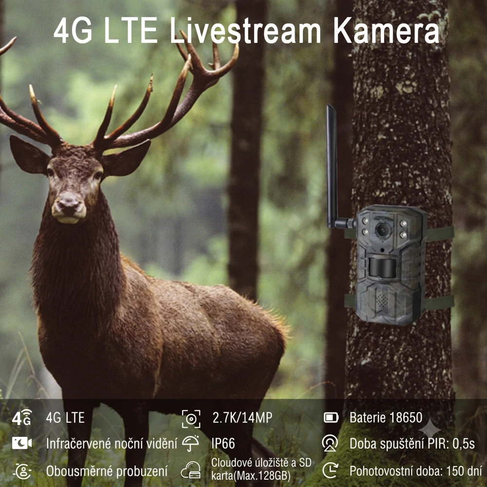 4G kamerová fotopast s 2K rozlišením solárním panelem - H2