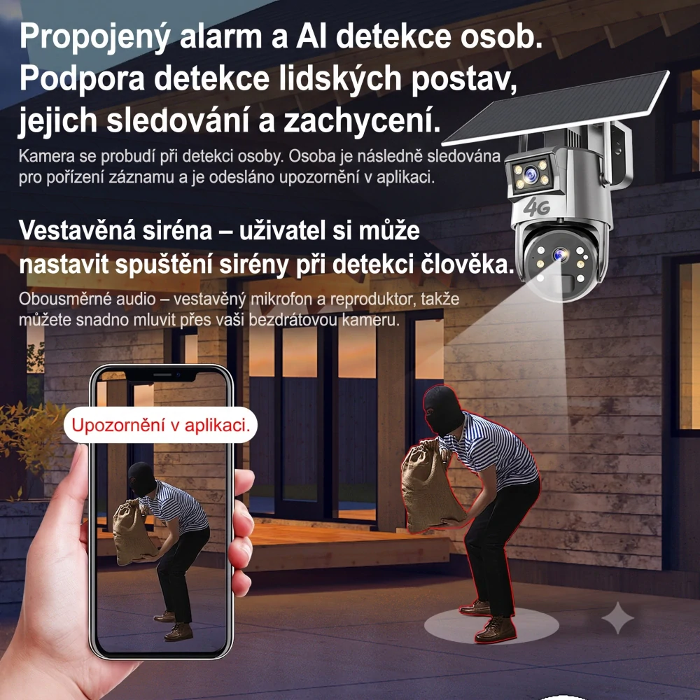 Bezpečnostní duální 4G kamera s roční výdrží a solárním panelem - P9