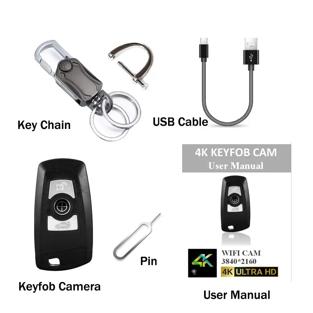 Špionážní 4K WiFi kamera ukrytá v klíčku od auta - K800