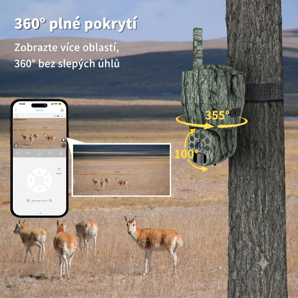 Otočná 4G kamerová fotopast s 2K rozlišením a solárním panelem - P6