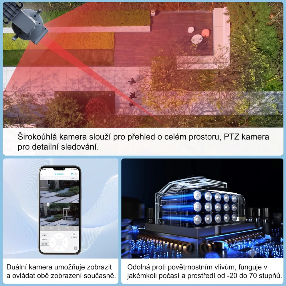 Bezpečnostní duální 4G kamera s roční výdrží a solárním panelem - P9